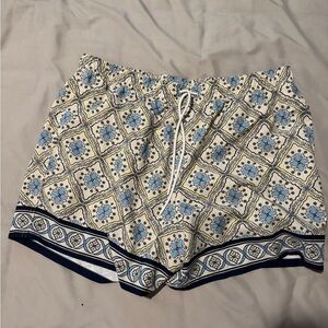 Abercrombie & Fitch Cream and Light Blue Tile-Print Swim Shorts